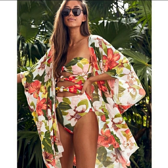 Other - Floral Print Open Front Chiffon Cover Up
